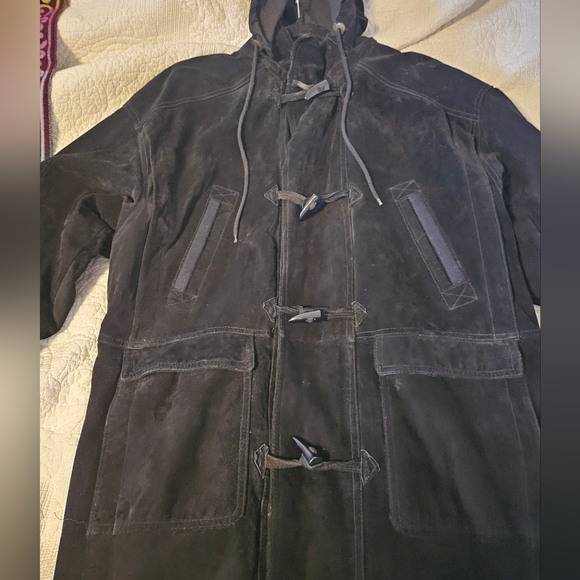 Saxony Collection - Men's  Black Heavyweight Long Leather Jacket Size M - Picture 3 of 16